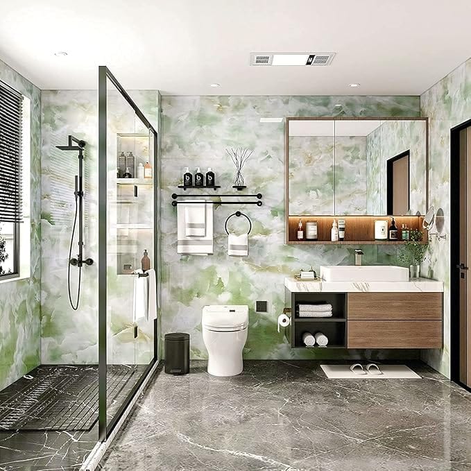 Green Marble Wall Stickers Oil Proof Heat Resistant Waterproof Wallpaper for Home Furniture, Cabinets, (60×200 cm)