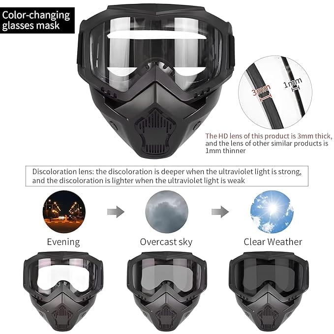 3 in 1 Bike Scoter Motorcycle Protective Goggles Bike Face Mask Bike Face Shield, Rainbow Visor