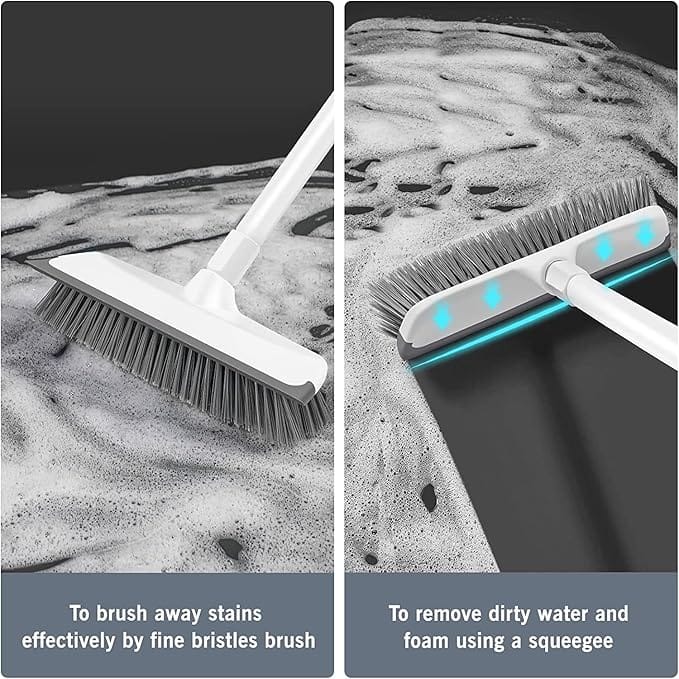 2 in 1 Bathroom Cleaning Brush with Wiper, Tiles Cleaning Brush Bathroom Brush with Long Handle Tile Cleaner Brush Bathroom Floor Cleaning Brush Floor Cleaner Brush Floor Scrub Brush