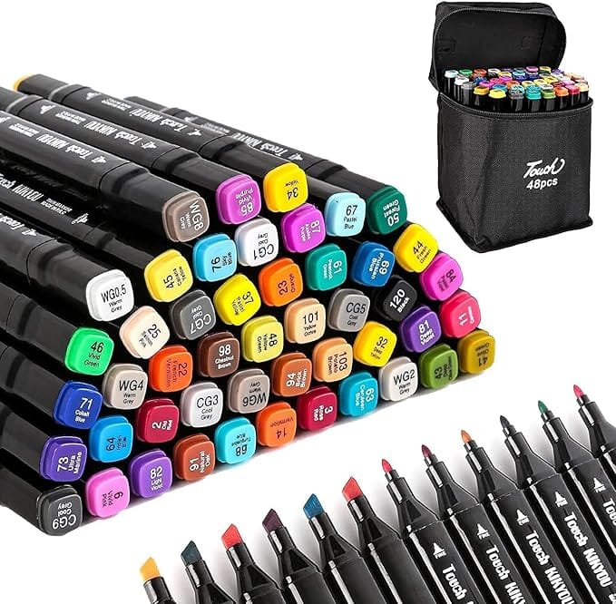 48 Pcs Markers Pen Set, Color Markers for Drawing Art Dual Tip Broad and Fine for Drawing Sketching Adult Coloring and Illustration