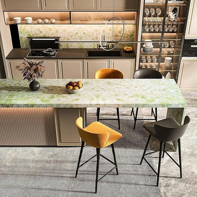 Green Marble Wall Stickers Oil Proof Heat Resistant Waterproof Wallpaper for Home Furniture, Cabinets, (60×200 cm)