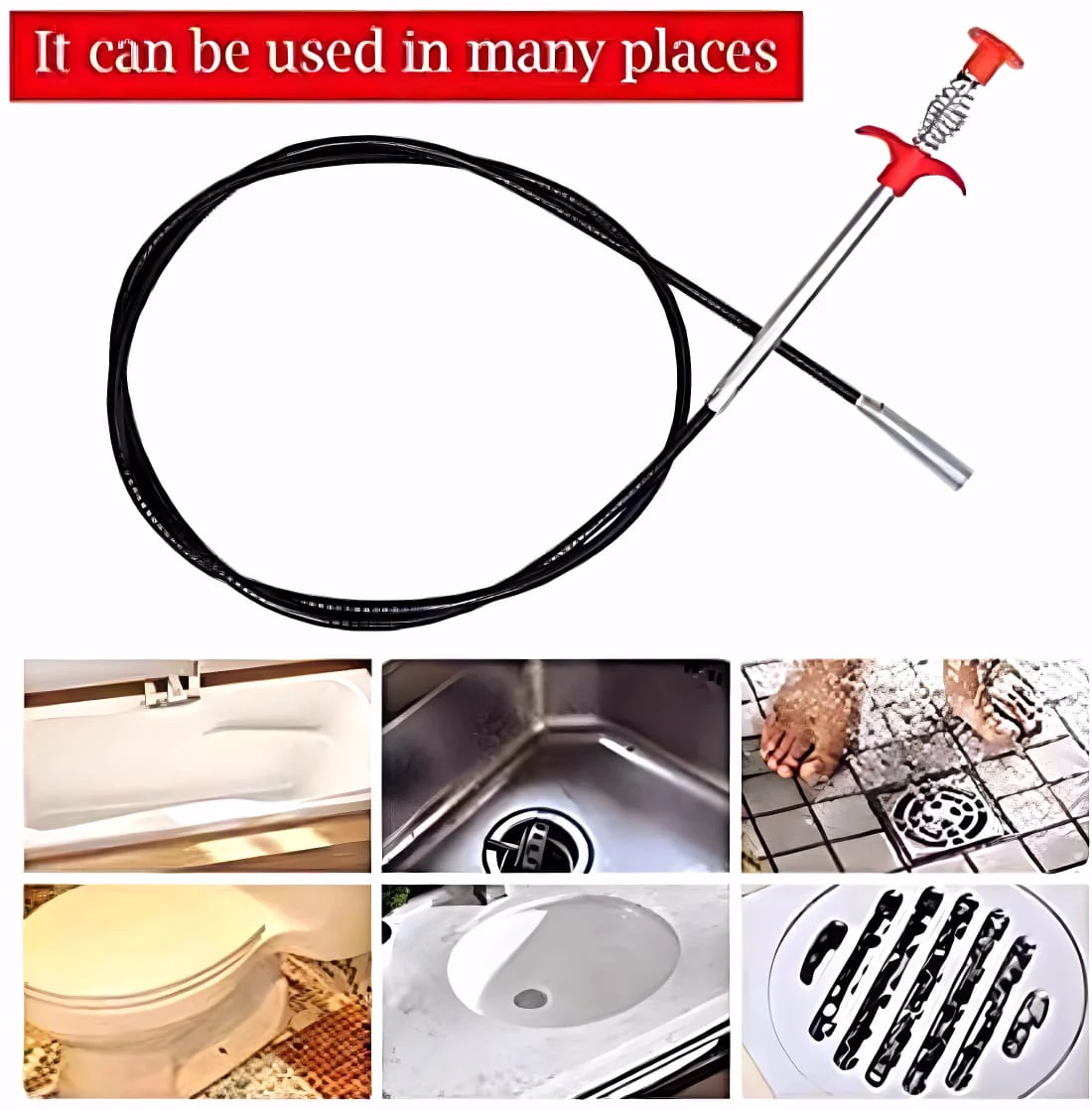 Sink Hair Catching Drain 160 CM – Sink Catcher – Pipe Cleaning Spring Stick