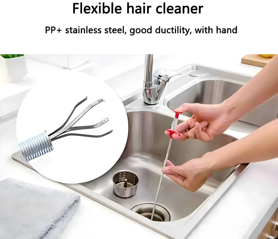 Sink Hair Catching Drain 160 CM – Sink Catcher – Pipe Cleaning Spring Stick